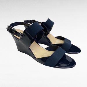 Alex Marie | Dark Blue Platinum Strappy Wedge Sandals